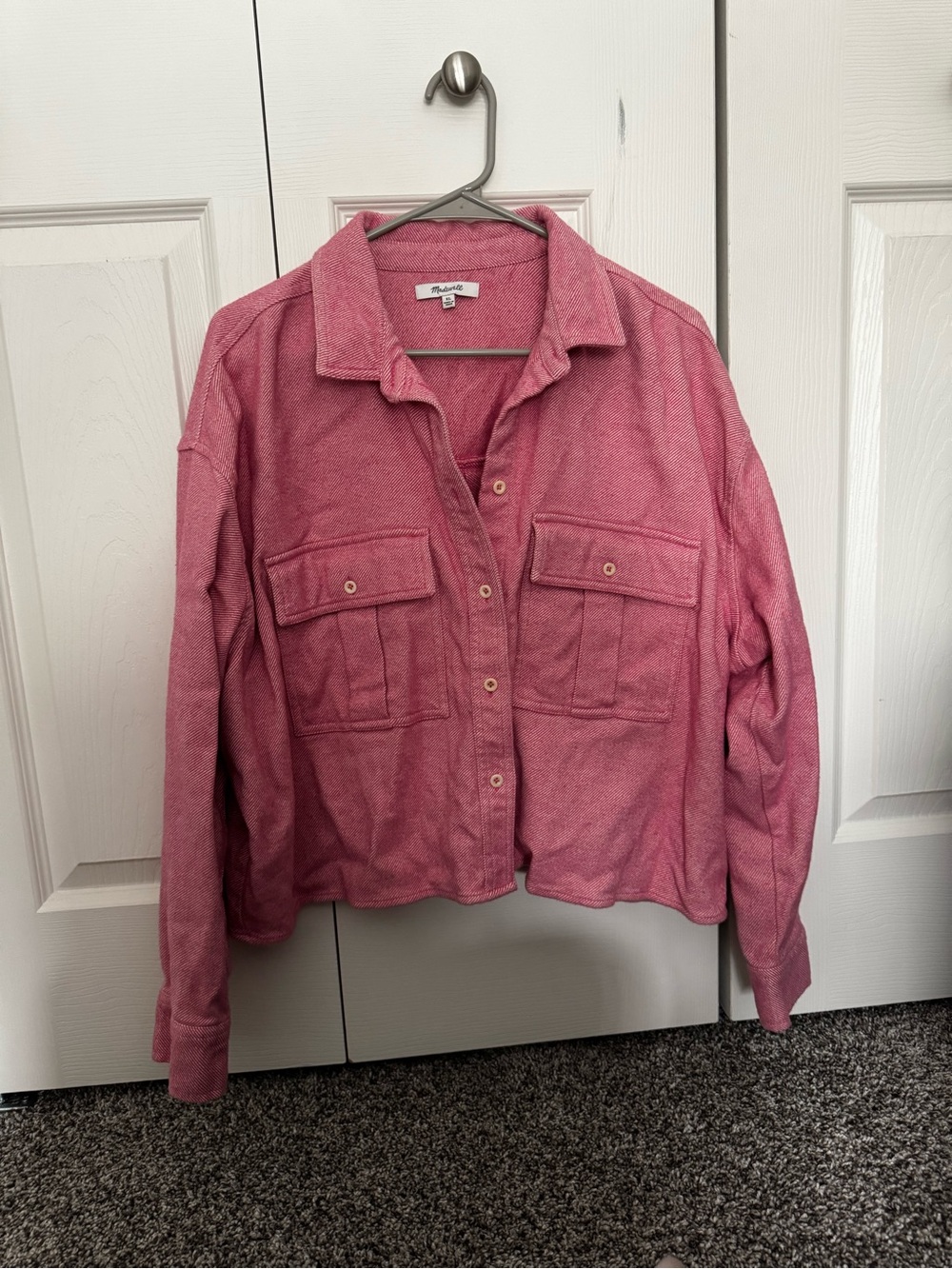 Pink Button-Up Cropped Flannel Jacket